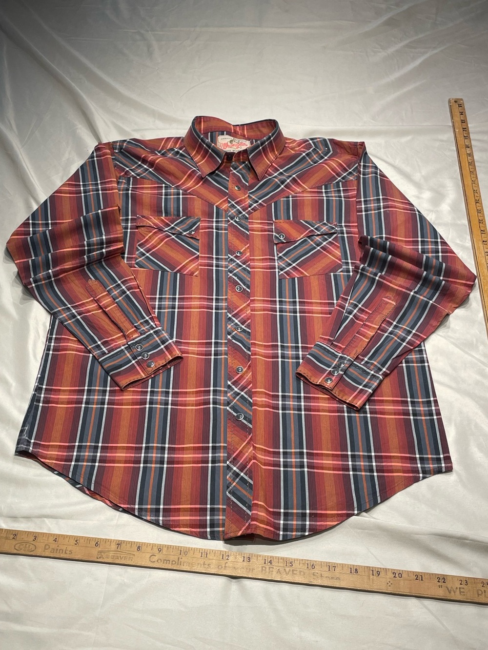 Wrangler Red and Navy Plaid Western Button-Down Shirt
